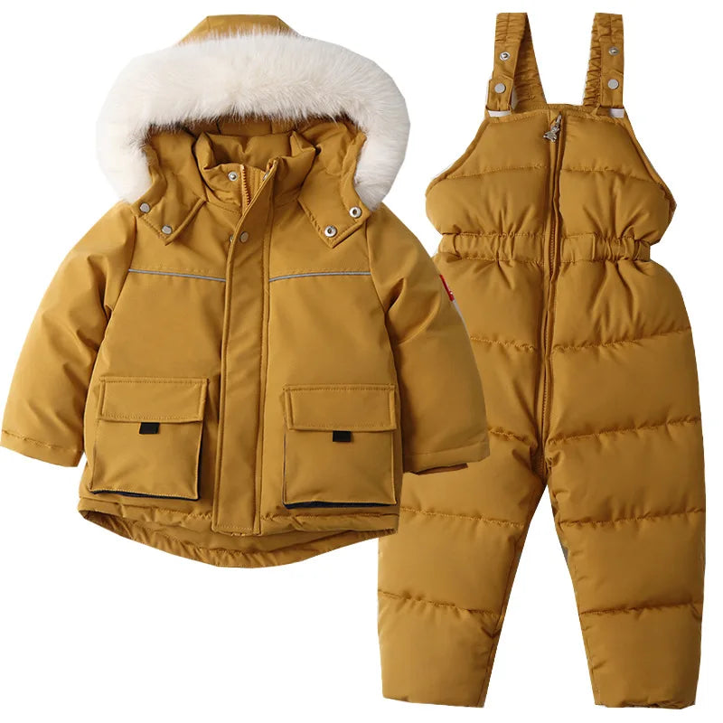 Children's Ski Suit Windproof And Waterproof Down Jacket And Pants Snow Coat Overalls Children Down Pants Parkas Soft Warm Sets