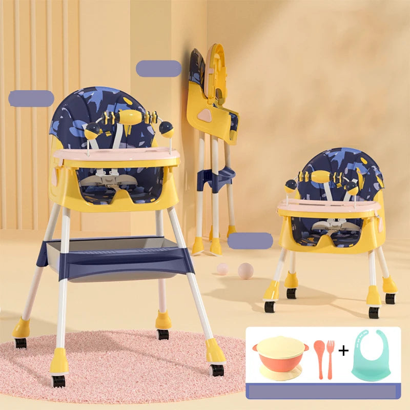 Multi-functional Foldable Baby Dining Chair for Children Household Portable Infant Chair With Brakeable Universal Wheel