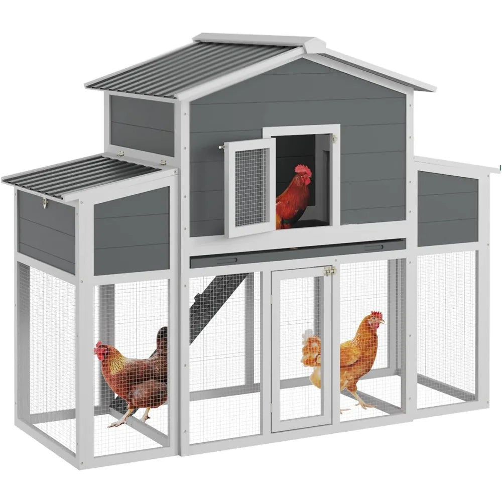 Wooden Chicken Coop for 2-6 Chickens, Outdoor Chicken House with Run & 2 Nest Boxes, Outside Hen House Poultry House Pet Hutch C