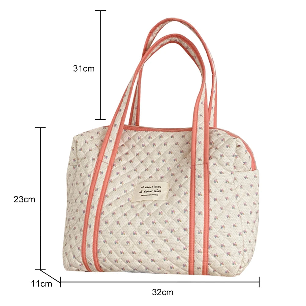 Cotton Diaper Bags Soft Women Mummy Bag Cartoon Printed Mom Gifts (Beige)
