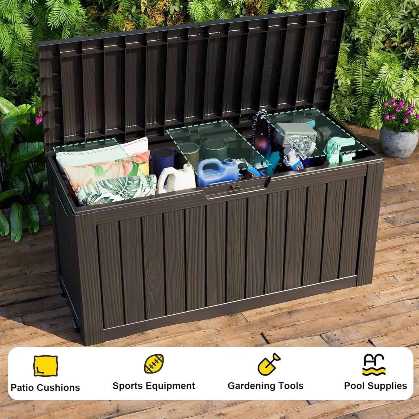 Outdoor Storage Box with Wheels – 75 Gallon Mobile Waterproof Resin Deck Box, Lockable Storage