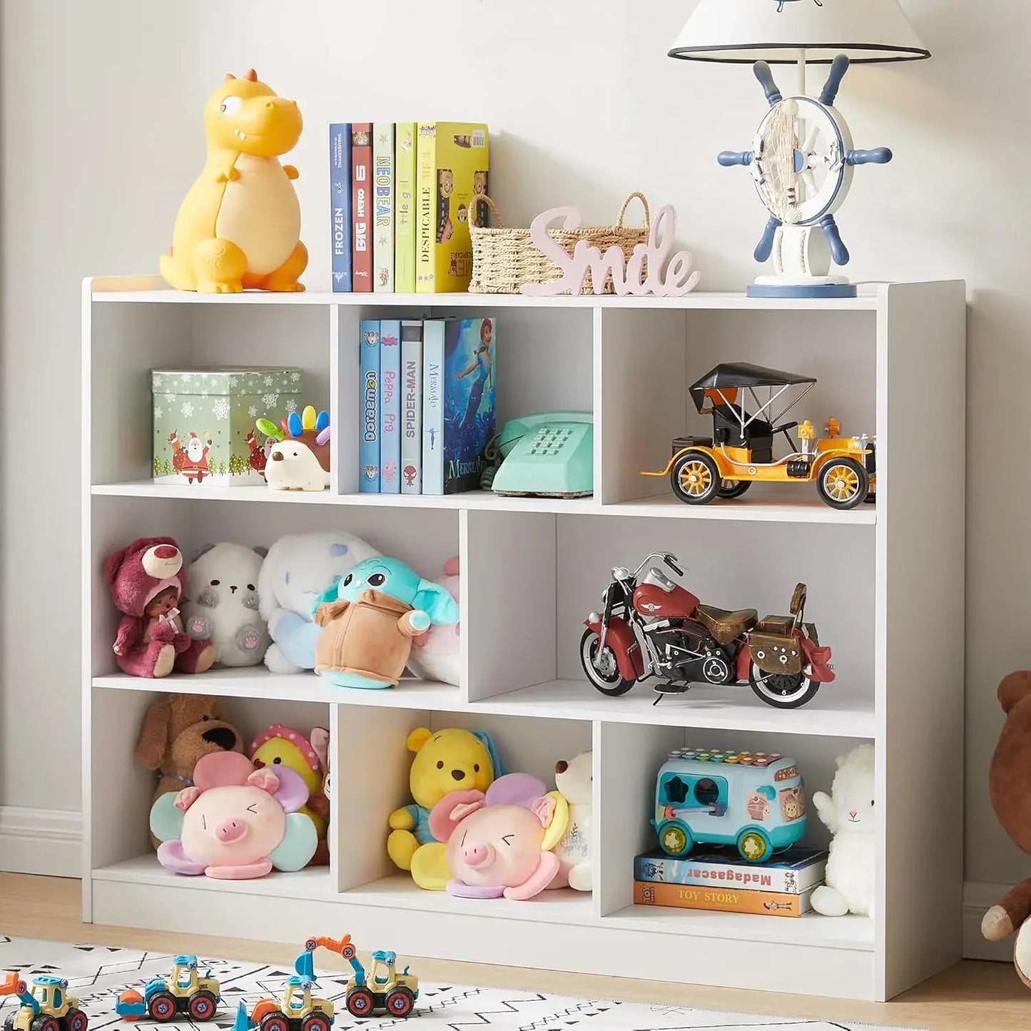 Wooden Bookcase, Storage Organizer with Anti-Tilt Device, Modern Storage Display Cabinet for Living Room, Classroom, Kid’s Room