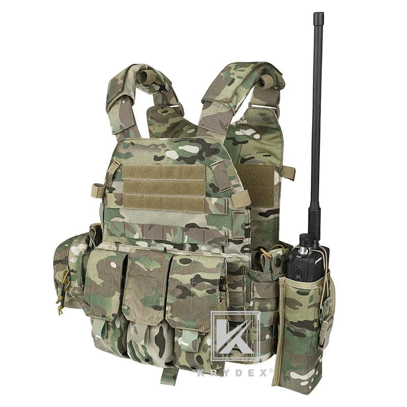 KRYDEX LBT-6094A Tactical Modular Vest Triple Mag/Radio/Dump Pouch Airsoft Hunting Battle Plate Carrier MOLLE Vest Camo MC