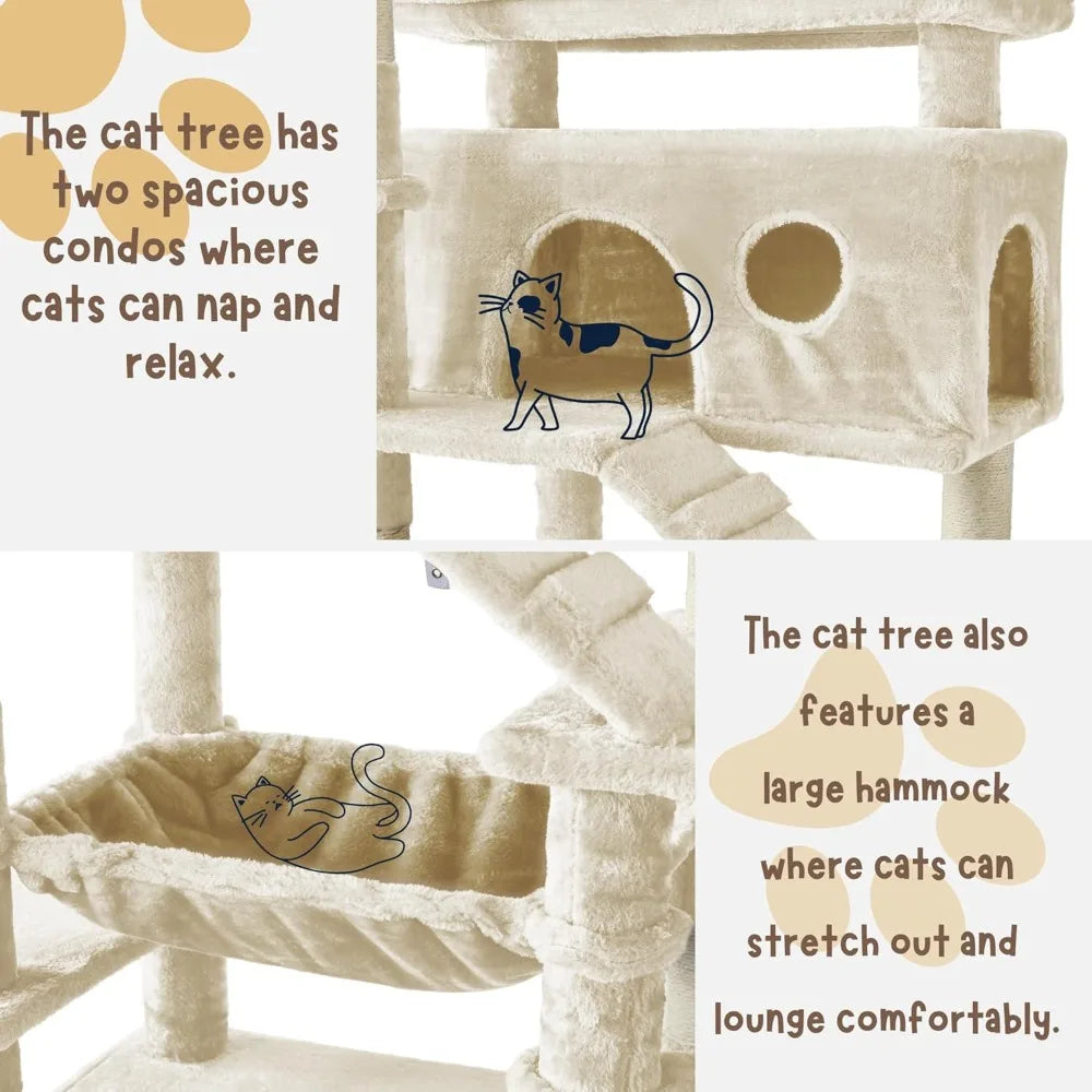 80-Inch Tall Cat Tree Tower for Indoor Cats/Large Cat Tree with Hammock, Scratching Posts & Perches/Big Multi-Level Cat Tower