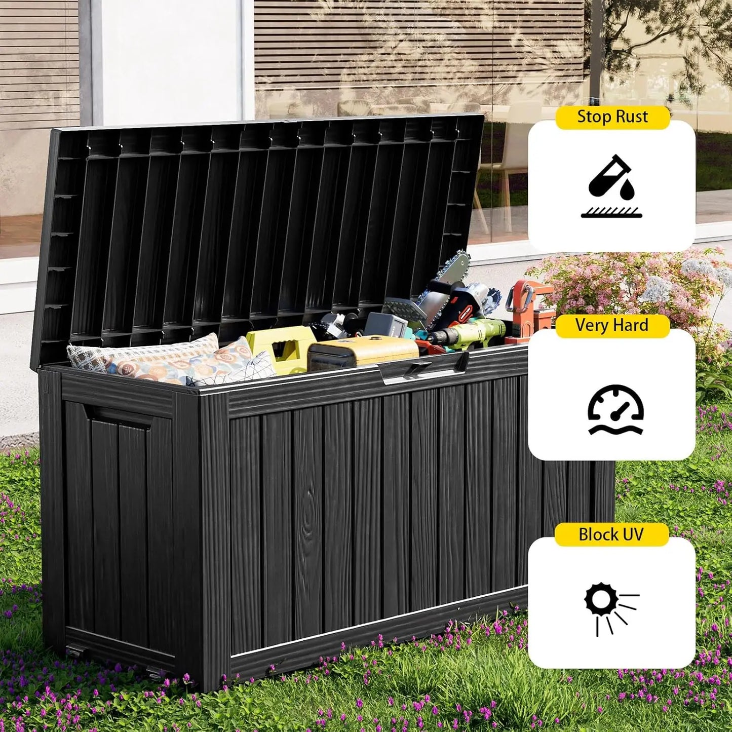 Outdoor Storage Box with Wheels – 75 Gallon Mobile Waterproof Resin Deck Box, Lockable Storage