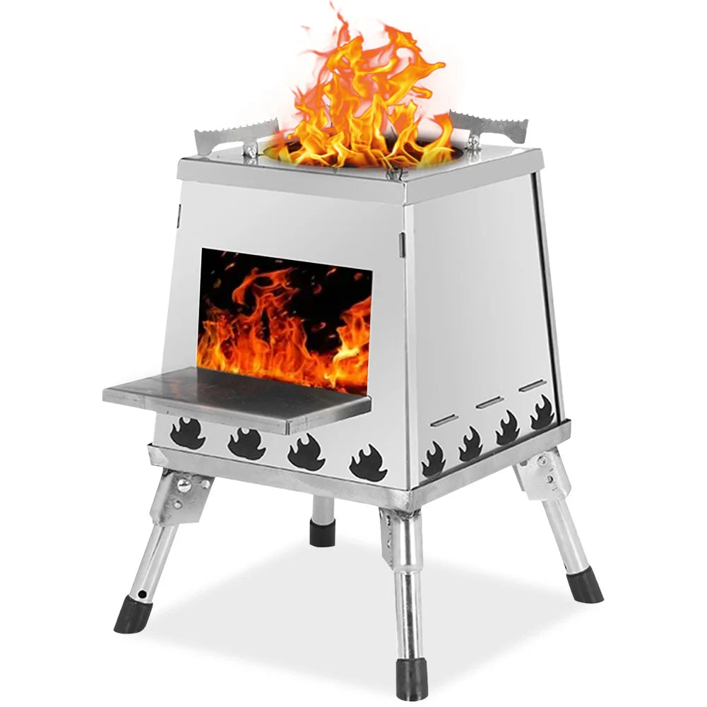 Camping Stove Height Adjustable Compact Folding Wood Stove Foldable Wood-Burning Stove for Outdoor Camping Hiking Cooking Picnic