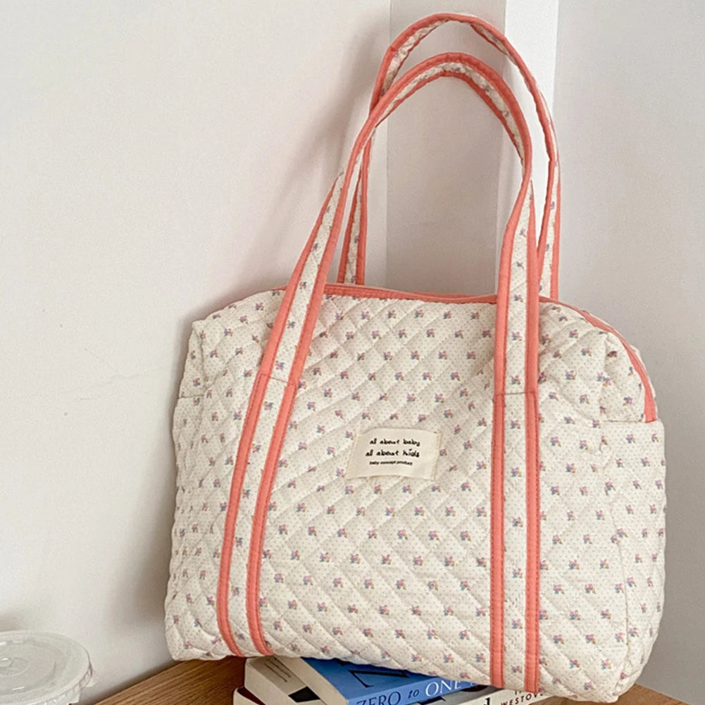 Cotton Diaper Bags Soft Women Mummy Bag Cartoon Printed Mom Gifts (Beige)