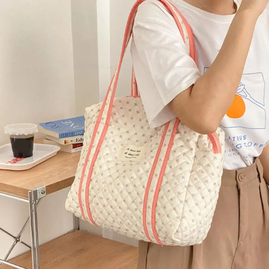 Cotton Diaper Bags Soft Women Mummy Bag Cartoon Printed Mom Gifts (Beige)