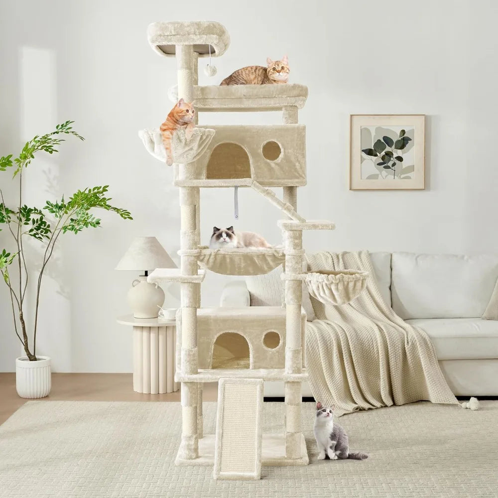 80-Inch Tall Cat Tree Tower for Indoor Cats/Large Cat Tree with Hammock, Scratching Posts & Perches/Big Multi-Level Cat Tower