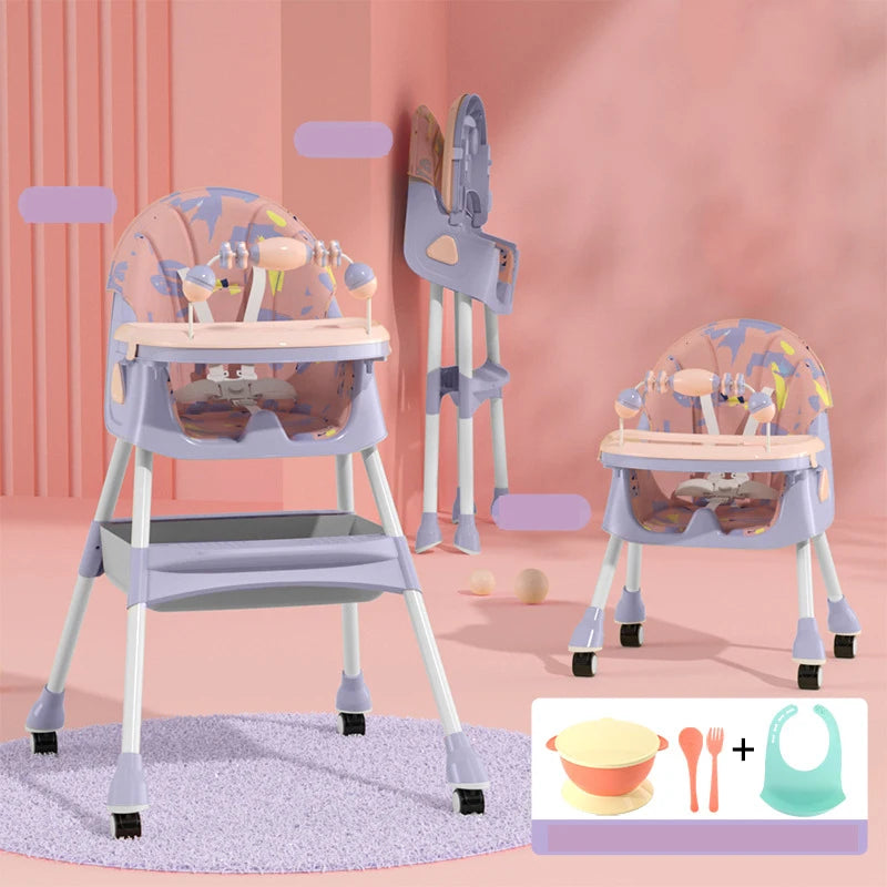 Multi-functional Foldable Baby Dining Chair for Children Household Portable Infant Chair With Brakeable Universal Wheel