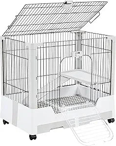 30'' Small Animal Cage 2-Level Open Top Rabbit Cage on Wheels with Pull-Out Tray for Guinea Pig, Ferret, Chinchilla, Kitten, Bu