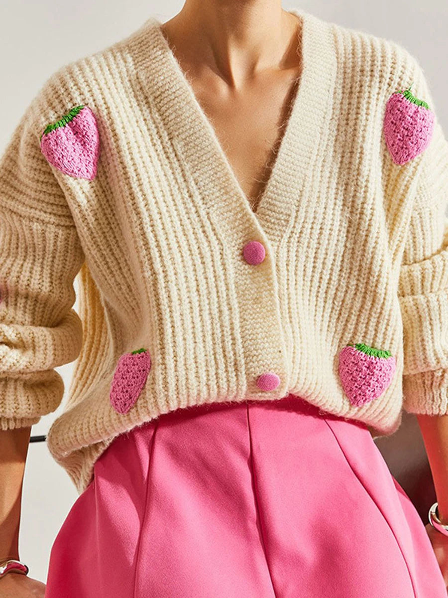 Women s Oversized Cable Knit Cardigan with V-Neckline and Ribbed Hemline Cozy Button-up Sweater in Soft Pink