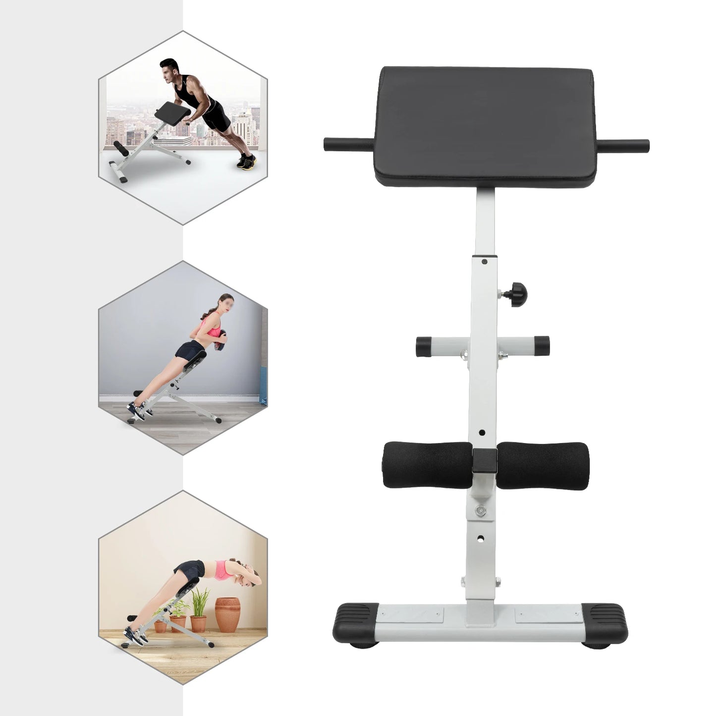 White Versatile Roman Stool Fitness Bench Adjustable Durable Steel & Foam Workout Equipment for Core Strength, Abs & Back Muscle