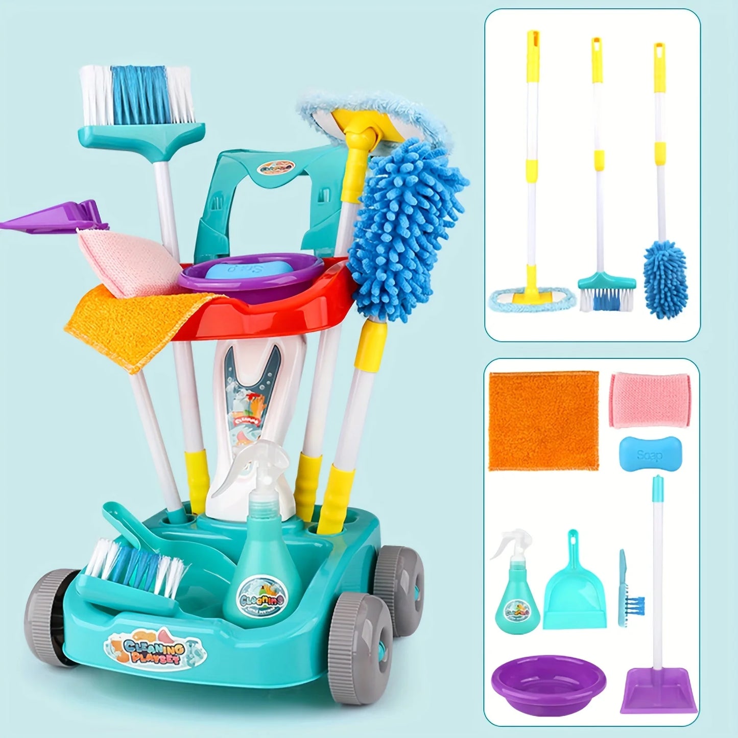 Kids Cleaning Set for Toddlers Detachable 12 Pcs Pretend Play Sets Interactive Play Set Birthday Gift for Boys and Girls Aged 3+