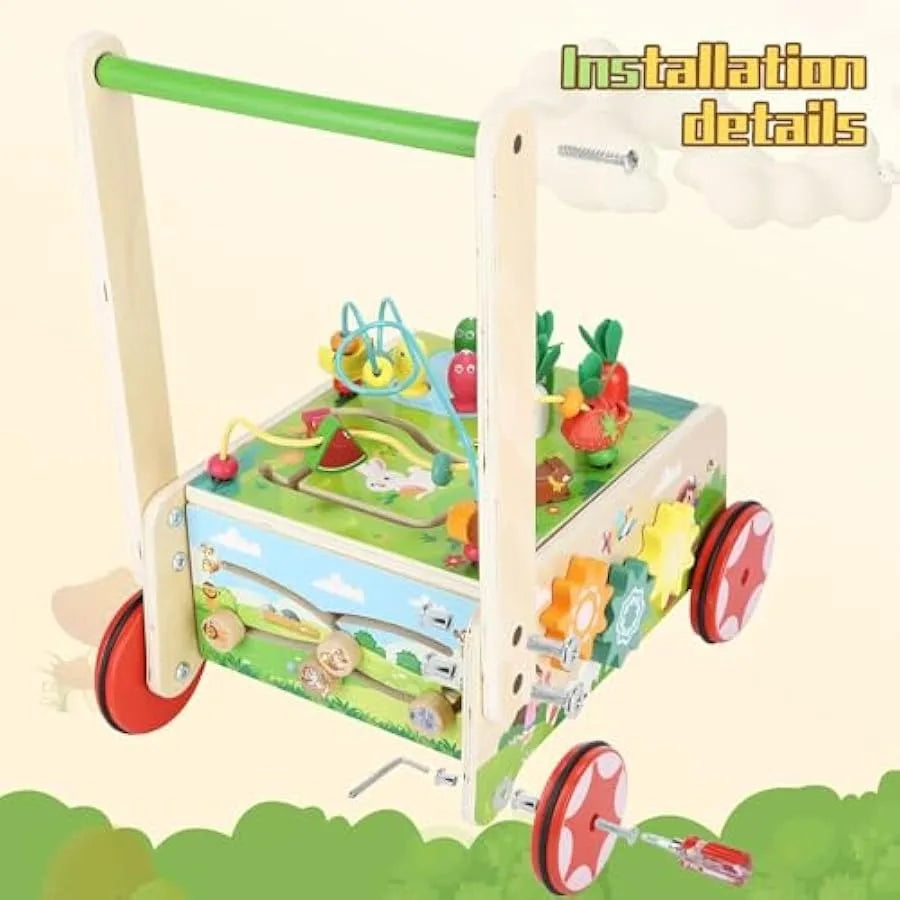 Wooden Activity Cube Baby Push Walker Montessori Toys Multipurpose Educational Learning Toy for 1 Year Old Baby Toddler Kid Boy