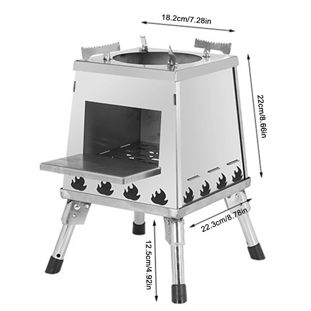 Camping Stove Height Adjustable Compact Folding Wood Stove Foldable Wood-Burning Stove for Outdoor Camping Hiking Cooking Picnic
