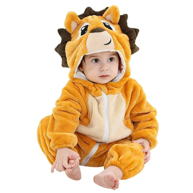 MICHLEY Halloween Baby Rompers Winter Clothes Costume Cow Flannel Hooded Bodysuits Pajamas Animals Overall Jumpsuit For Kids
