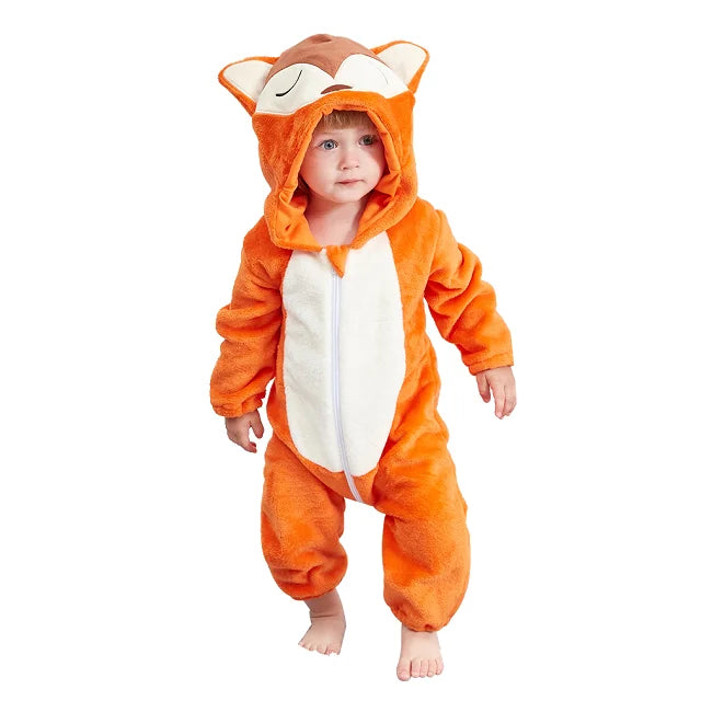 MICHLEY Halloween Baby Rompers Winter Clothes Costume Cow Flannel Hooded Bodysuits Pajamas Animals Overall Jumpsuit For Kids