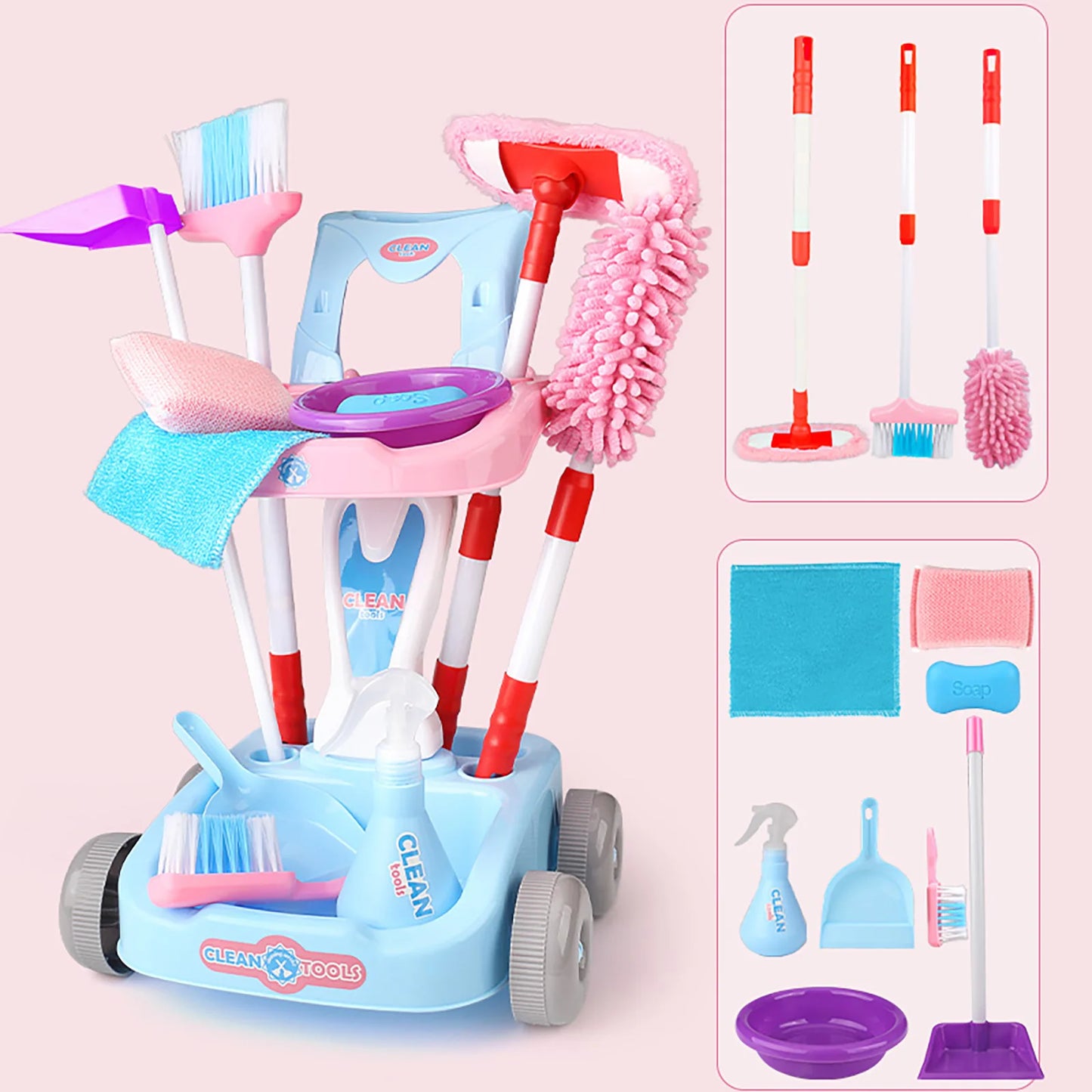 Kids Cleaning Set for Toddlers Detachable 12 Pcs Pretend Play Sets Interactive Play Set Birthday Gift for Boys and Girls Aged 3+
