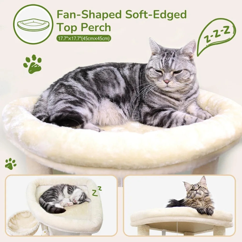 Modern 51-inch Curved Corner Cat Tree with Hammock, 7 Sisal Scratching Posts, and Large Fan for Indoor Cats