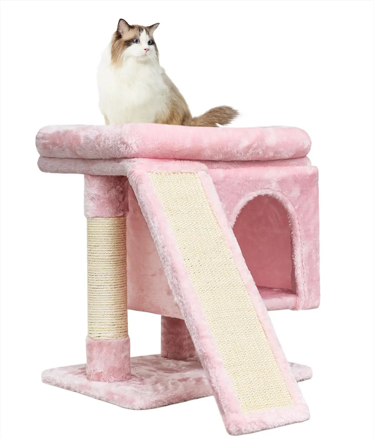 Small Cat Tree for Indoor Cats, Cat Tower with Scratching Post, Modern Activity House for Large Cats, Condo with Board