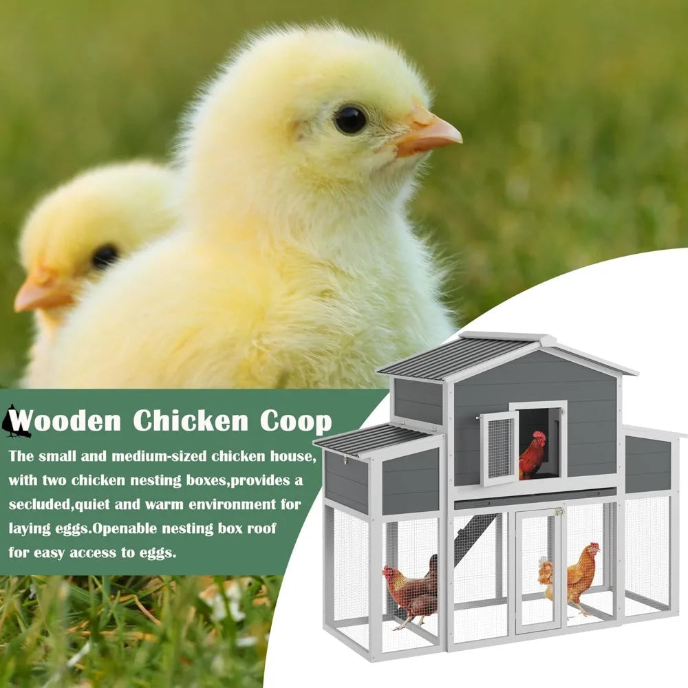 Wooden Chicken Coop for 2-6 Chickens, Outdoor Chicken House with Run & 2 Nest Boxes, Outside Hen House Poultry House Pet Hutch C