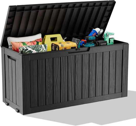 Outdoor Storage Box with Wheels – 75 Gallon Mobile Waterproof Resin Deck Box, Lockable Storage