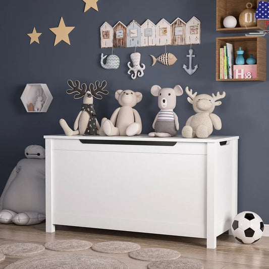 Wooden Toy Chest Storage Bench Kids Safety Hinged Large Toy Box Multi-functional Organizer Durable Childrens Furniture