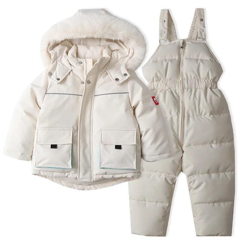Children's Ski Suit Windproof And Waterproof Down Jacket And Pants Snow Coat Overalls Children Down Pants Parkas Soft Warm Sets