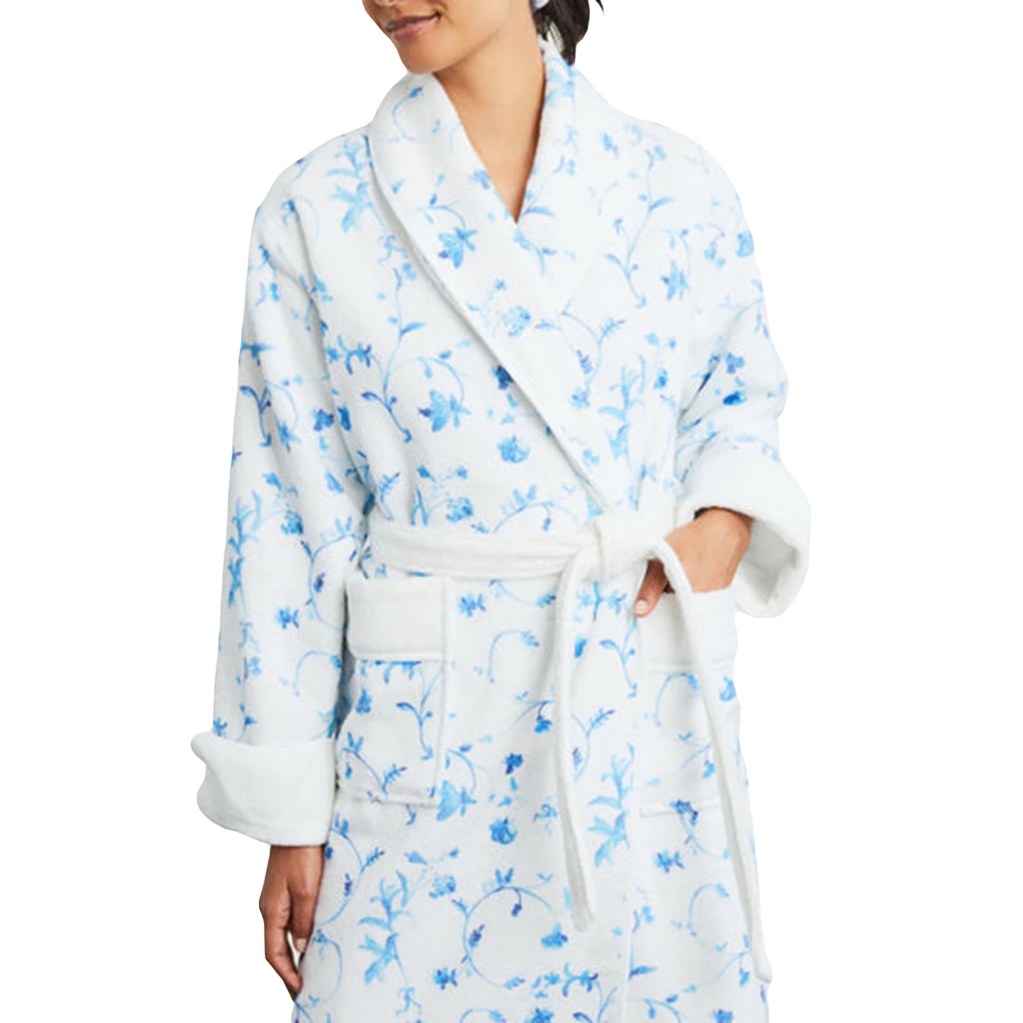 Women Winter Kimono Bathrobe Floral Print Warm Long Sleeve Spa Night Robe with Belt for Soft Pajama Outfit