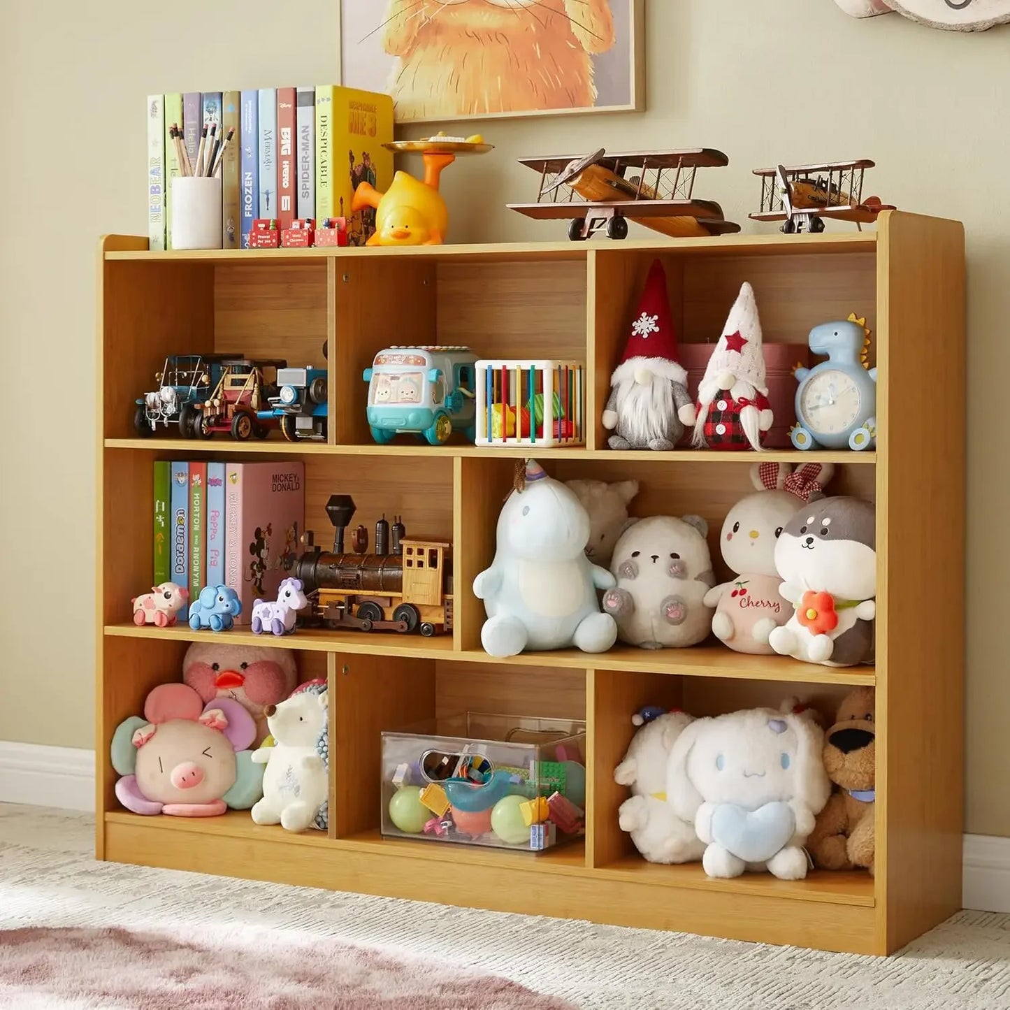 Wooden Bookcase, Storage Organizer with Anti-Tilt Device, Modern Storage Display Cabinet for Living Room, Classroom, Kid’s Room