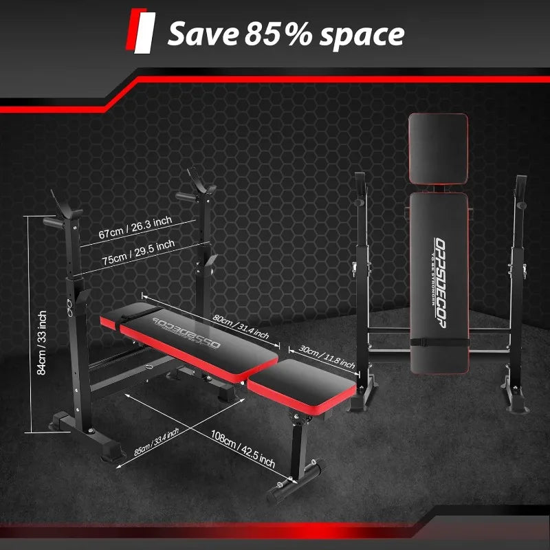 OPPSDECOR 6 in 1 660lbs Weight Bench with Leg Extension and Leg Curl, Foldable Bench Press Set and Squat Barbell Rack