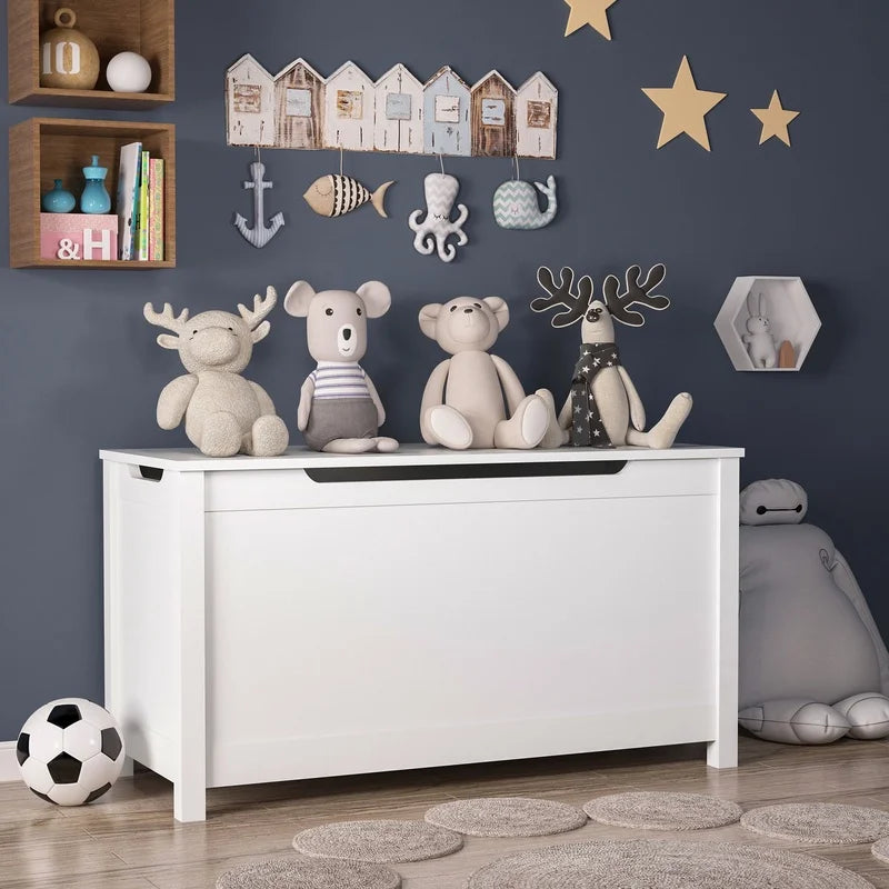 Wooden Toy Chest Storage Bench Kids Safety Hinged Large Toy Box Multi-functional Organizer Durable Childrens Furniture