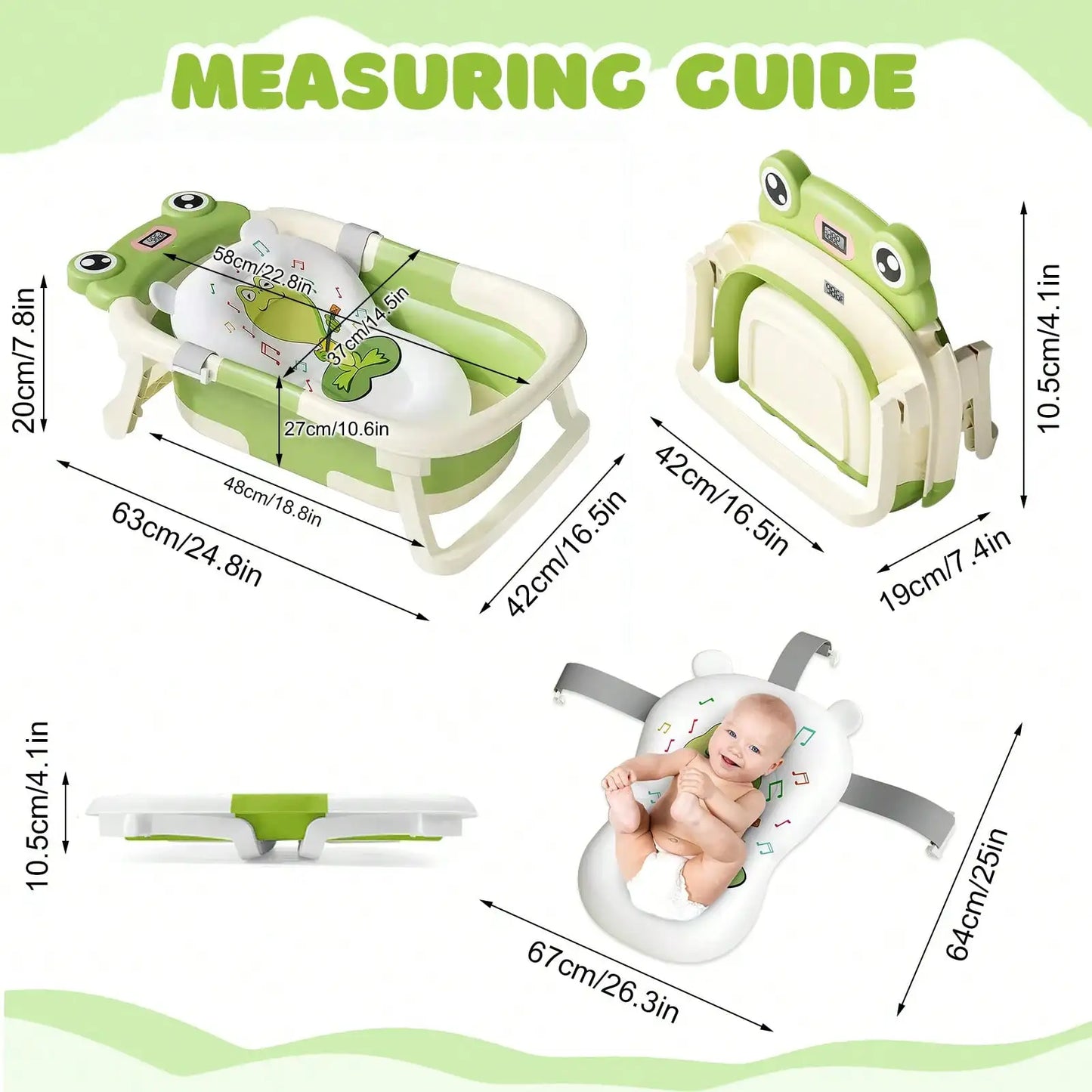 Foldable Baby Bathtub Set for Newborns, Collapsible Baby Tub Portable Travel Baby Thermometer Bathtub for Newborn To Toddler