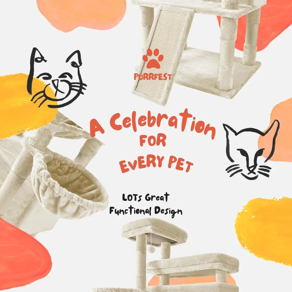 80-Inch Tall Cat Tree Tower for Indoor Cats/Large Cat Tree with Hammock, Scratching Posts & Perches/Big Multi-Level Cat Tower