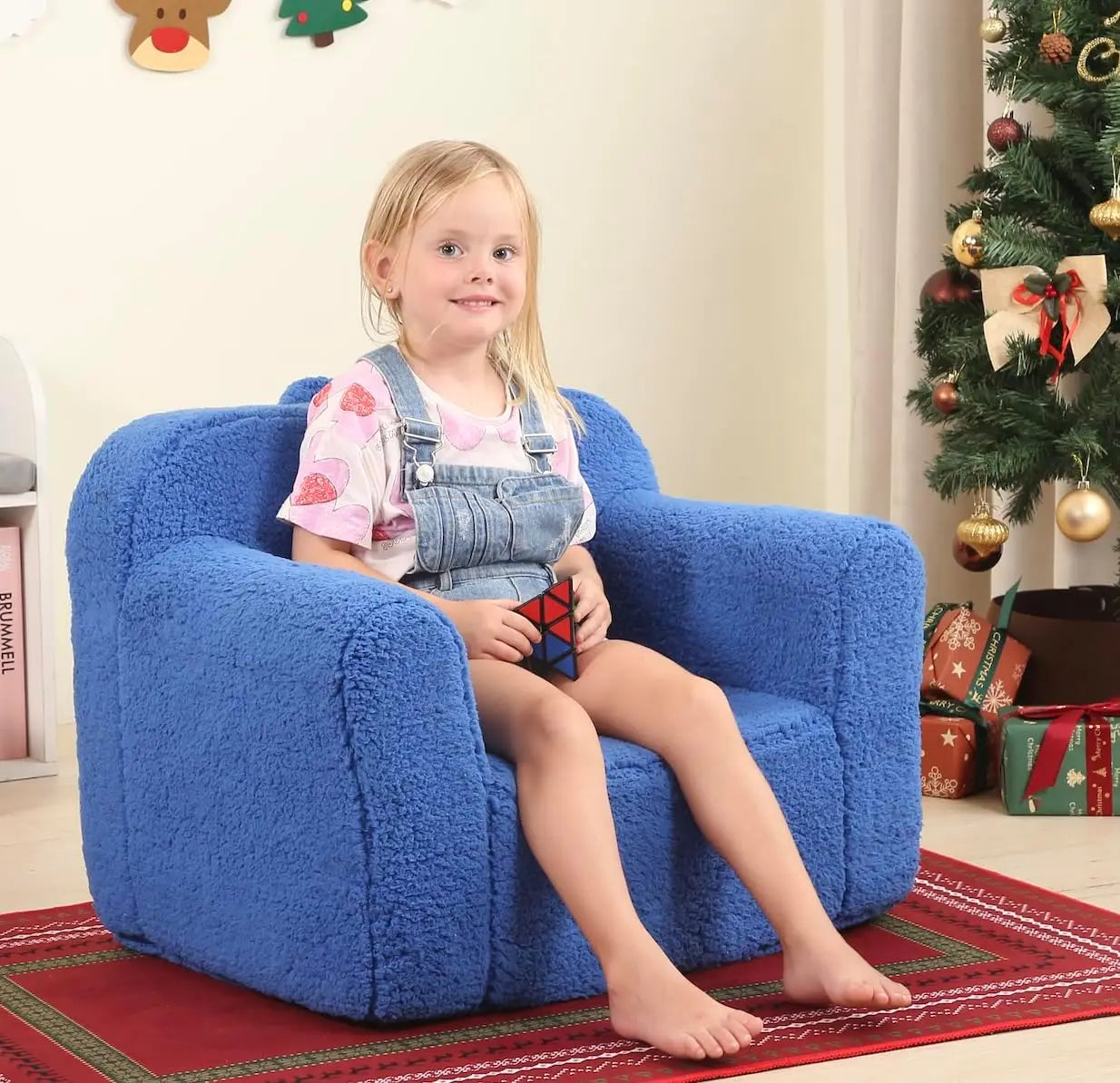 Kids Snuggly-Soft Sherpa Chair, Cuddly Toddler Foam Chair for Boys and Girls, Grey