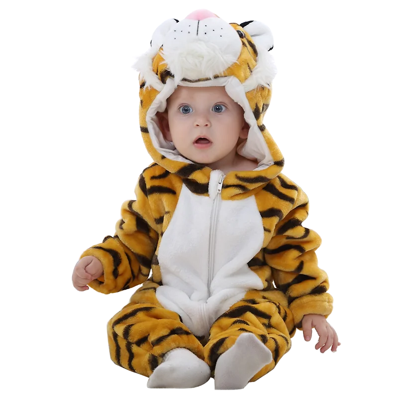 MICHLEY Halloween Baby Rompers Winter Clothes Costume Cow Flannel Hooded Bodysuits Pajamas Animals Overall Jumpsuit For Kids