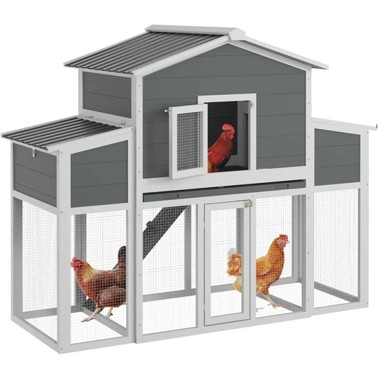 Wooden Chicken Coop for 2-6 Chickens, Outdoor Chicken House with Run & 2 Nest Boxes, Outside Hen House Poultry House Pet Hutch C