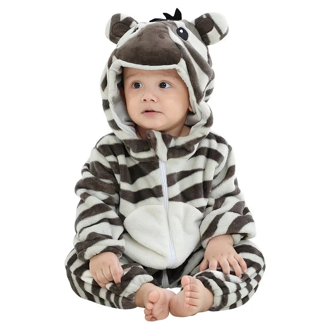 MICHLEY Halloween Baby Rompers Winter Clothes Costume Cow Flannel Hooded Bodysuits Pajamas Animals Overall Jumpsuit For Kids