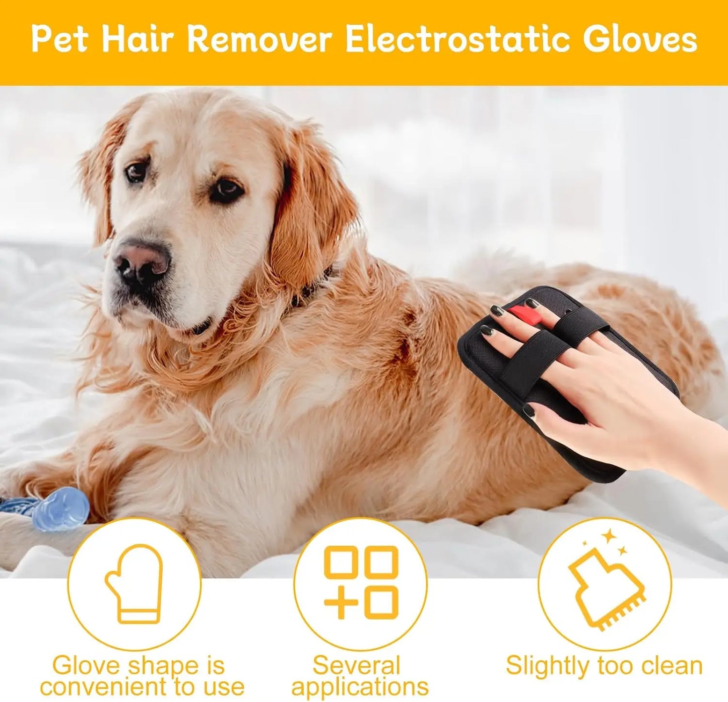 2 Pcs Pet Hair Remover Electrostatic Gloves,Static Pet Hair Remover Glove, Reusable Cat & Dog Hair Remover, for Couch, Furniture