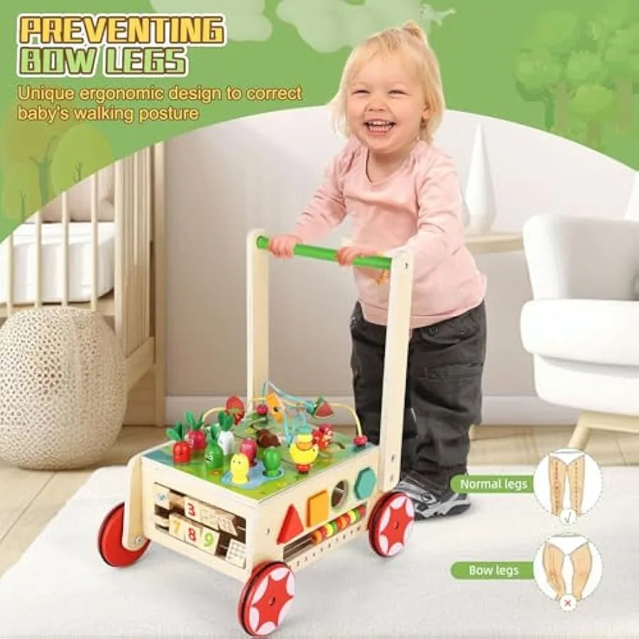 Wooden Activity Cube Baby Push Walker Montessori Toys Multipurpose Educational Learning Toy for 1 Year Old Baby Toddler Kid Boy