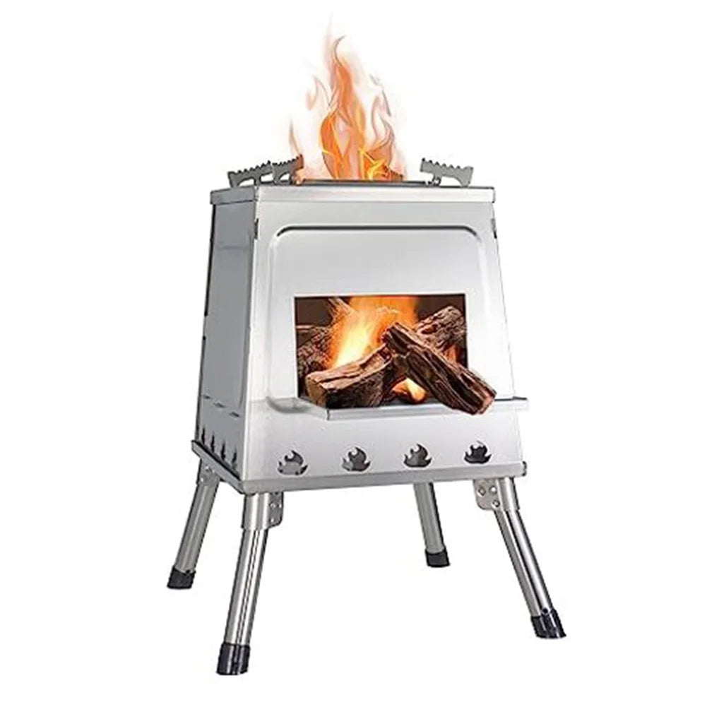 Camping Stove Height Adjustable Compact Folding Wood Stove Foldable Wood-Burning Stove for Outdoor Camping Hiking Cooking Picnic