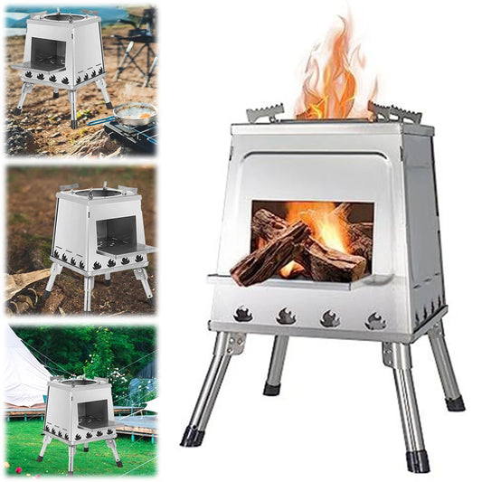 Camping Stove Height Adjustable Compact Folding Wood Stove Foldable Wood-Burning Stove for Outdoor Camping Hiking Cooking Picnic