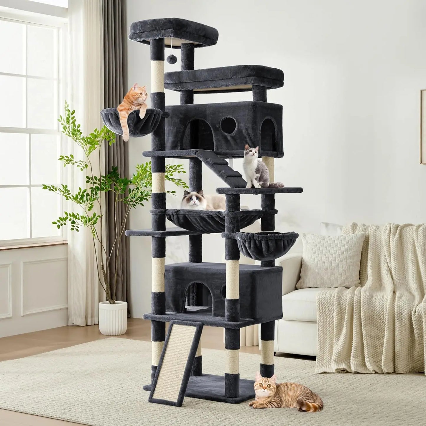 80-Inch Tall Cat Tree Tower for Indoor Cats/Large Cat Tree with Hammock, Scratching Posts & Perches/Big Multi-Level Cat Tower