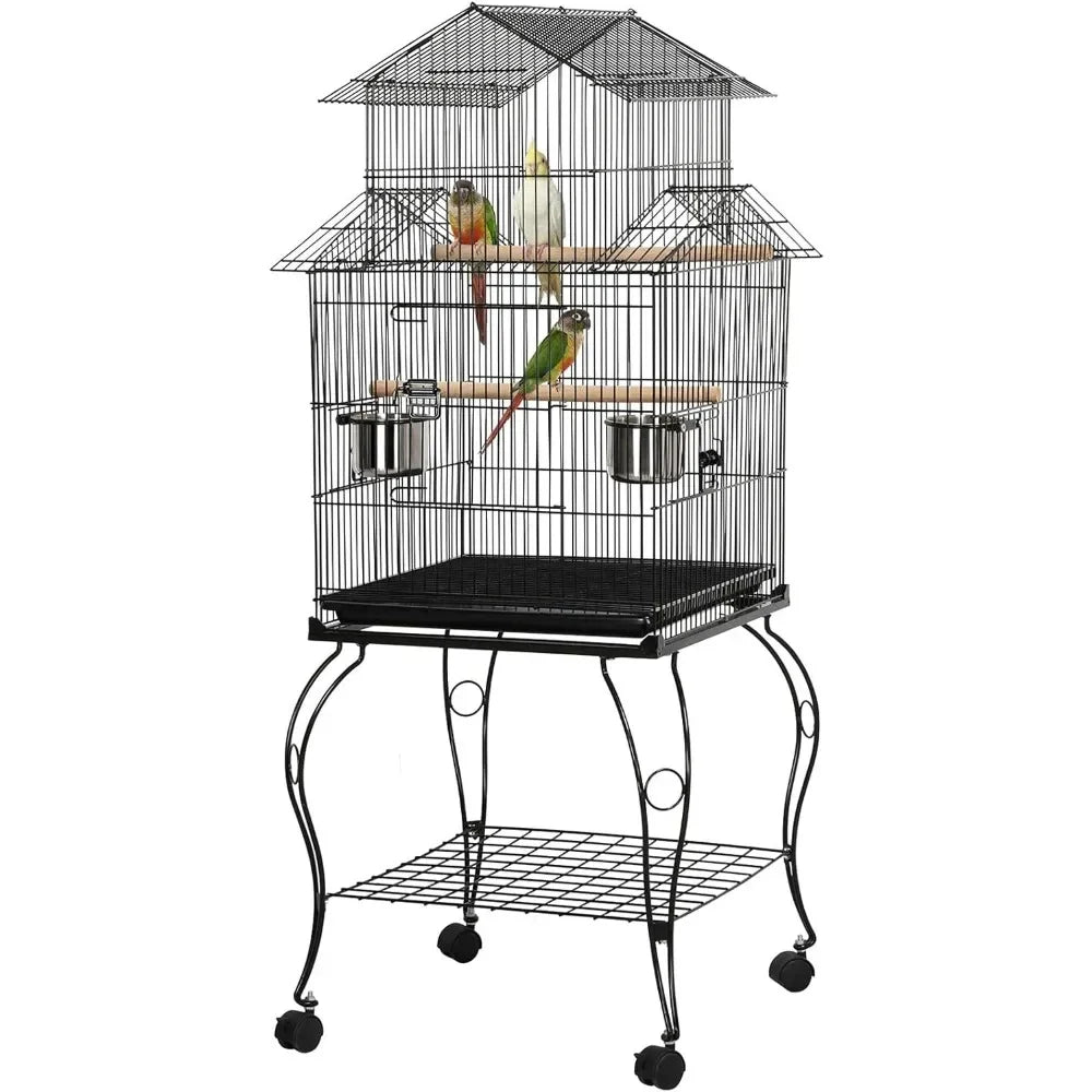 Cage 55-inch Rolling Standing Triple Roof Medium Parrot Cage Pet Bird Cage with Detachable Stand for Cockatiels