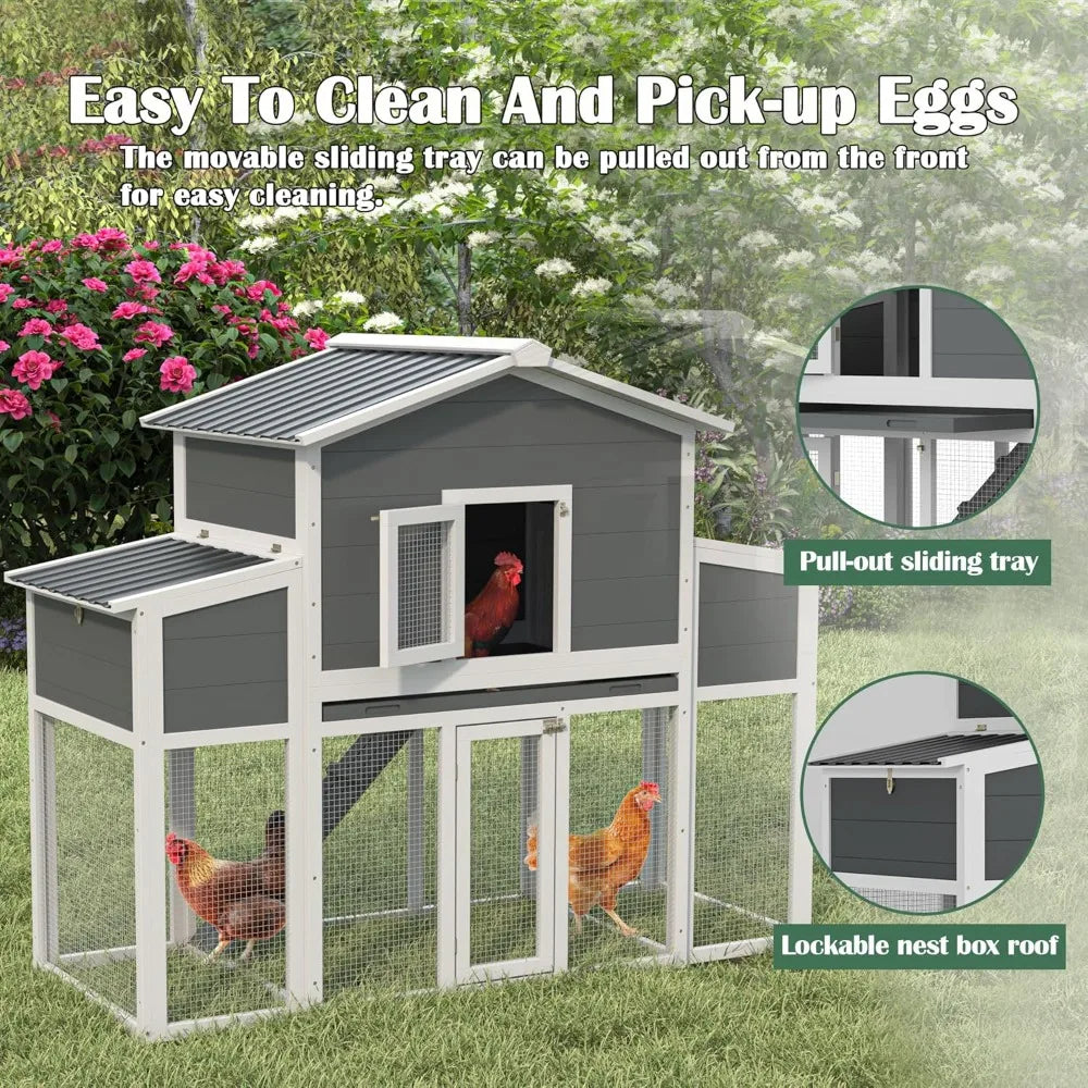 Wooden Chicken Coop for 2-6 Chickens, Outdoor Chicken House with Run & 2 Nest Boxes, Outside Hen House Poultry House Pet Hutch C