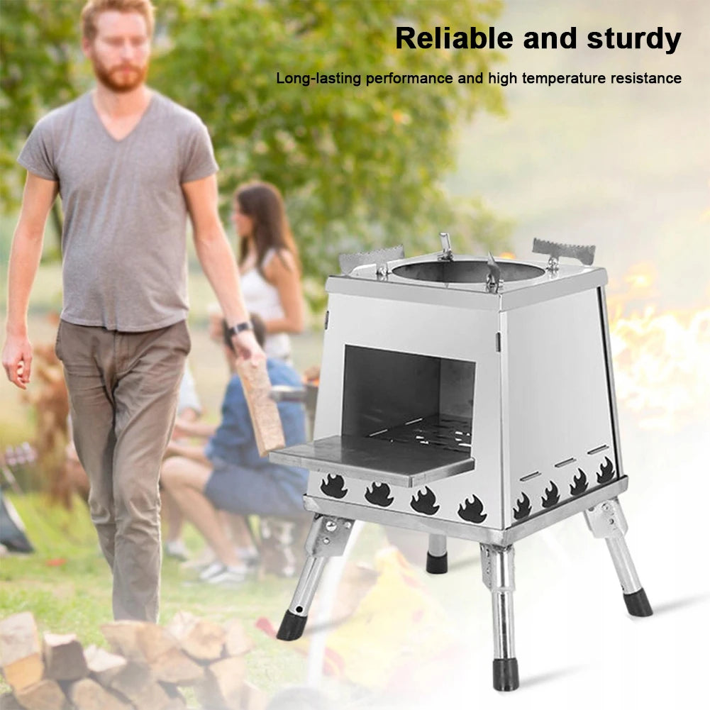 Camping Stove Height Adjustable Compact Folding Wood Stove Foldable Wood-Burning Stove for Outdoor Camping Hiking Cooking Picnic