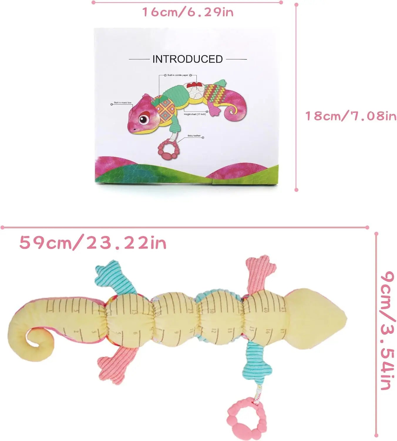 Baby Musical Stuffed Animal lizard Activity Soft Toys Multi-Sensory Crinkle Rattle and Textures Cute lizard Toys