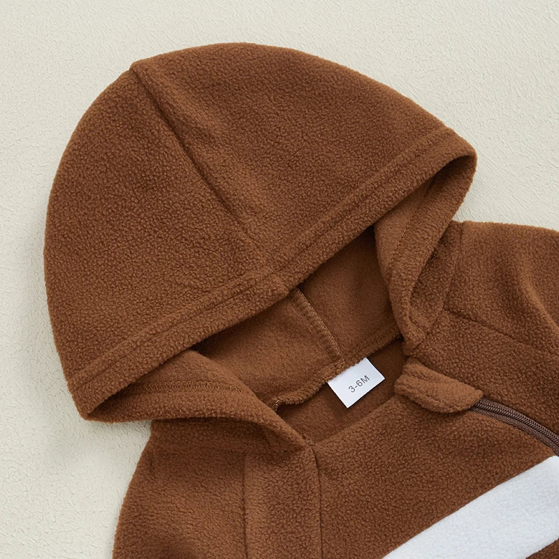 Infant Boy Soccer Playsuit Cozy Fleece Hooded Jumpsuit with Long Sleeves for Autumn Winter Season