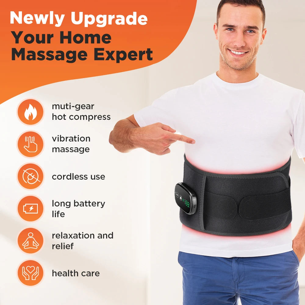 US UK Stock Rechargeable Heated Massage Support Brace Massage Waist Belt Relieve Fatigue Relax Muscle